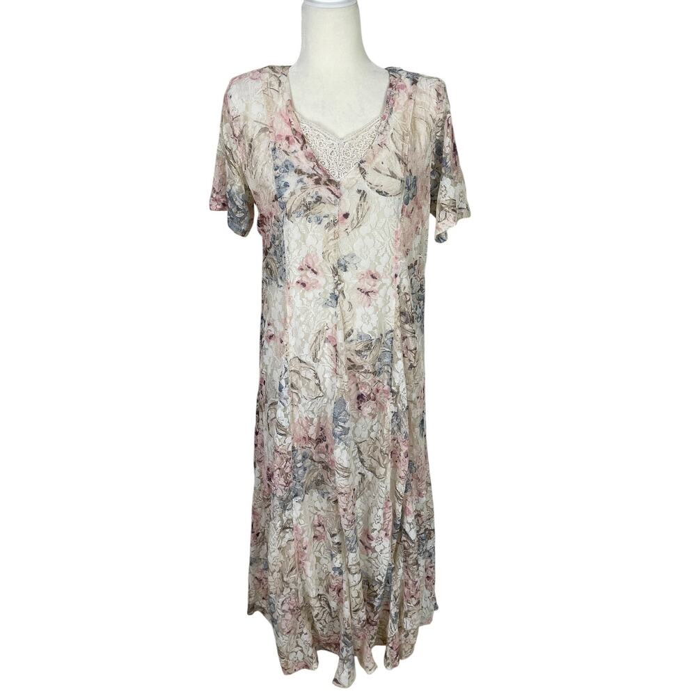 Vintage 90s Floral Lace Mesh Cottagecore Maxi Dress Small Whimsy Fairy Boho